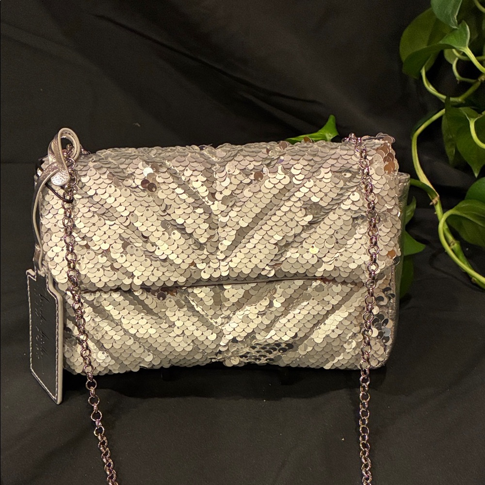 NWT Nicole Miller Silver Sequin Crossbody Bag (ABBA)